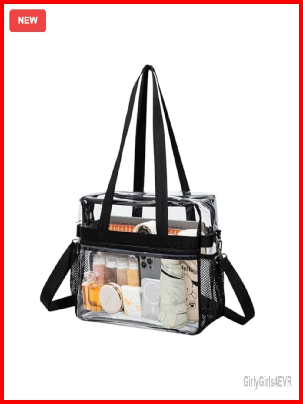 Clear PVC Transparent Tote Bag Waterproof Stadium Approved Crossbody Adjustable